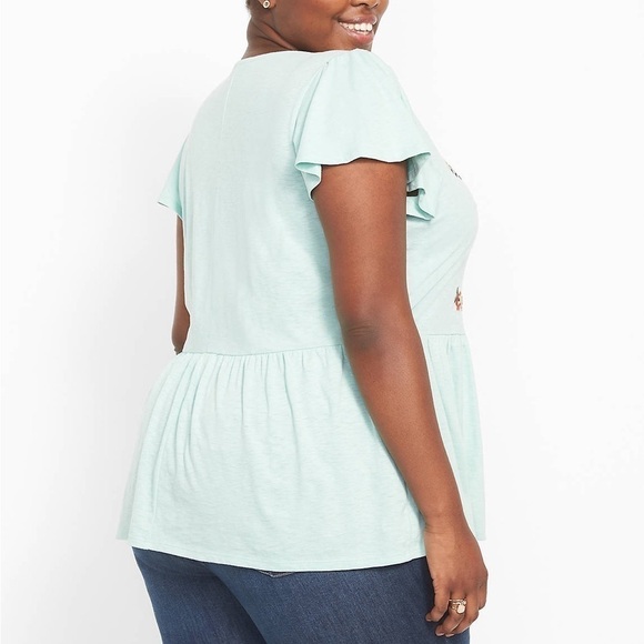 Lane Bryant Swing Flutter Sleeve Embroidered Babydoll Blouse Top Stretch NEW - Picture 3 of 10